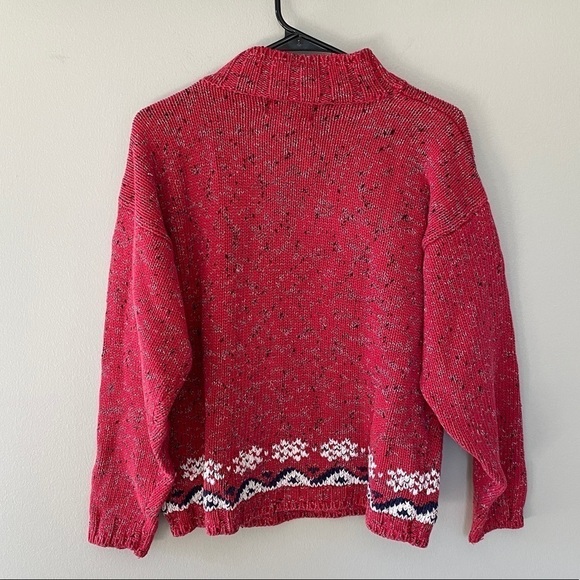 VINTAGE Ninon de Lenclos Red Patterned Mock Neck Pullover Holiday Sweater Women' - Picture 3 of 6